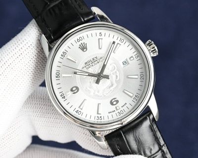 Rolex Datejust 8215 Movement 40mm 316L Steel Black Calfskin Band White Gold Case Watch